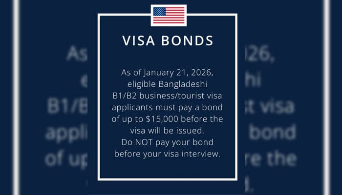 Thumbnail for বাংলাদেশিদের জন্য ২১ জানুয়ারি থেকে যুক্তরাষ্ট্রে নতুন ভিসা বন্ড বাধ্যতামূলক